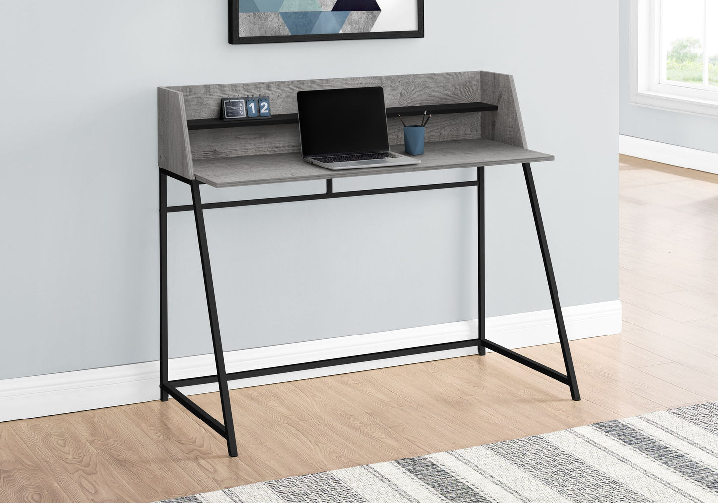 Computer Desk For Home Office, Laptop, Storage Shelves, Marble Look Contemporary & Modern 8th Street