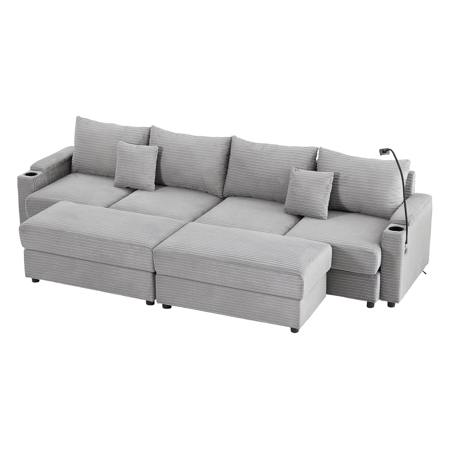 Modern Style Loveseat Sofa Sectional Sofa Couch With Storage Space, A Movable Ottoman, Two USB Ports, Two Cup Holders, A Phone Holder For Living Room Hearth and Haven