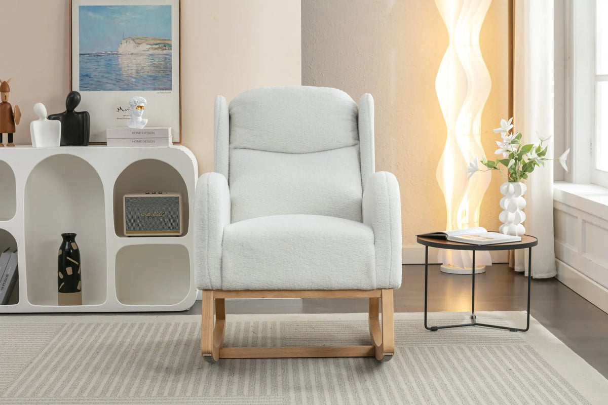 Teddy Fabric Rocking Chair With Packet Wood Legs - Ivory Home Essentials