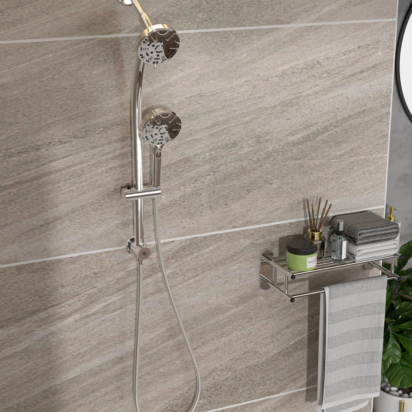 Multi Function Dual Shower Head System With 4.7" Rain Showerhead, 8 Function Hand Shower, Adjustable Slide Bar Daily Nest