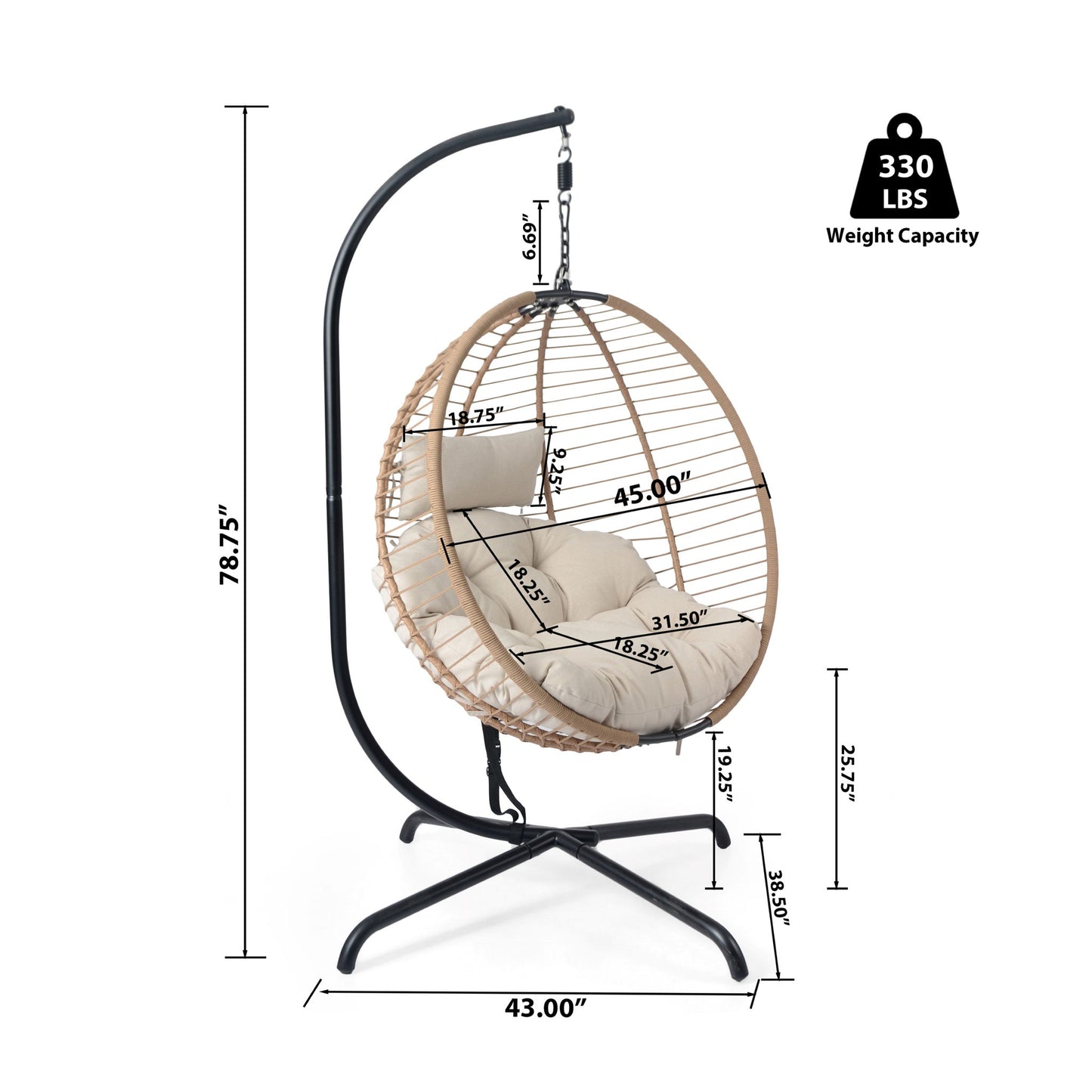 Sora - Outdoor Patio Wicker Hanging Chair With Stand - Beige / Brown Noble House