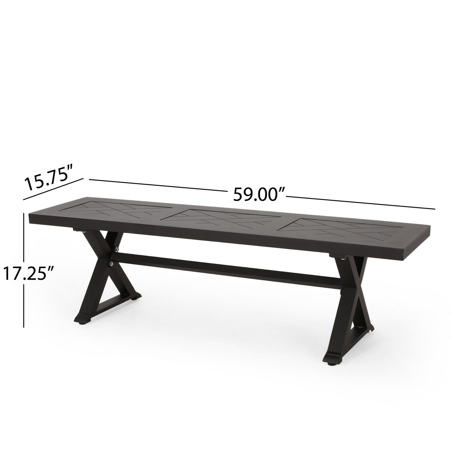 Modern Aluminum Outdoor Dining Bench With X Base Noble House