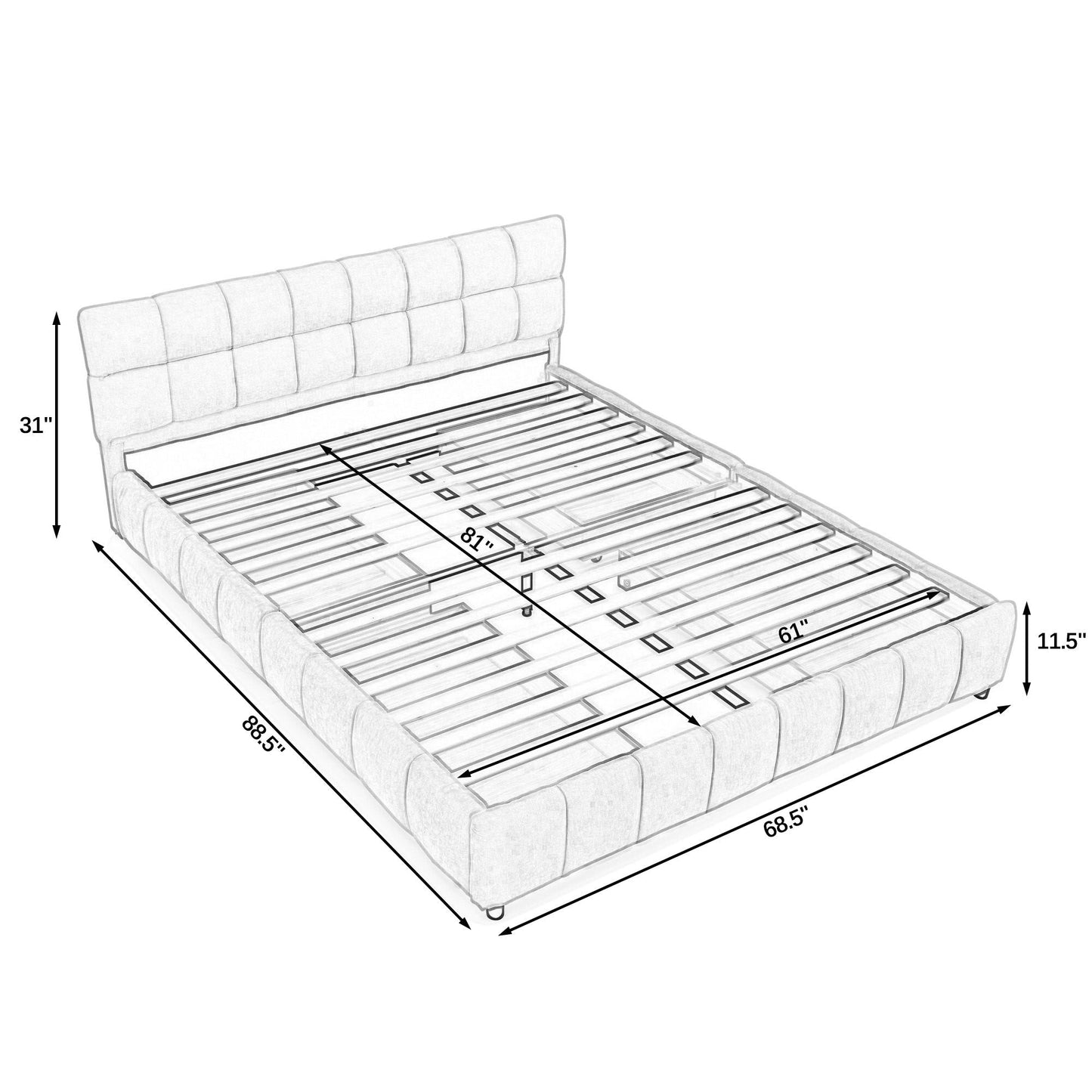 Modern Platform Bed Frame With Thick Chenille Fabric Home Essentials