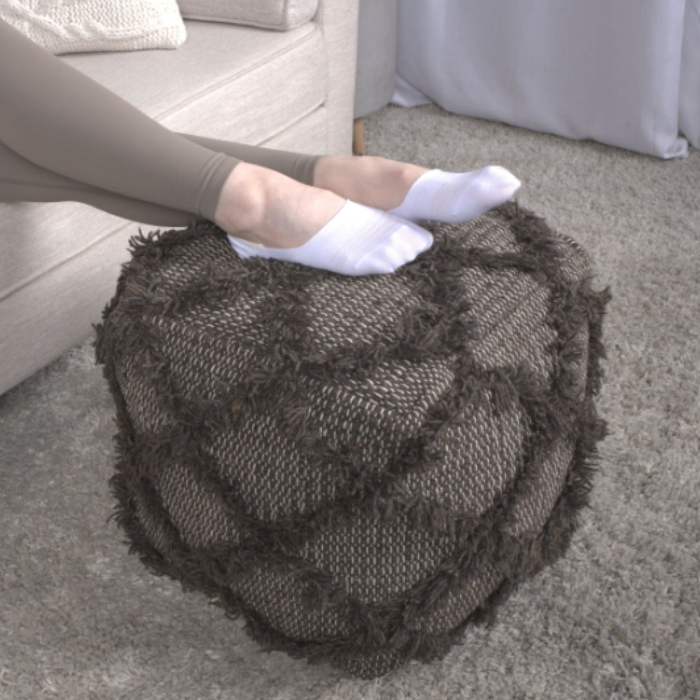 Jumanji - Handcrafted Wool And Cotton Pouf - Brown Home Essentials