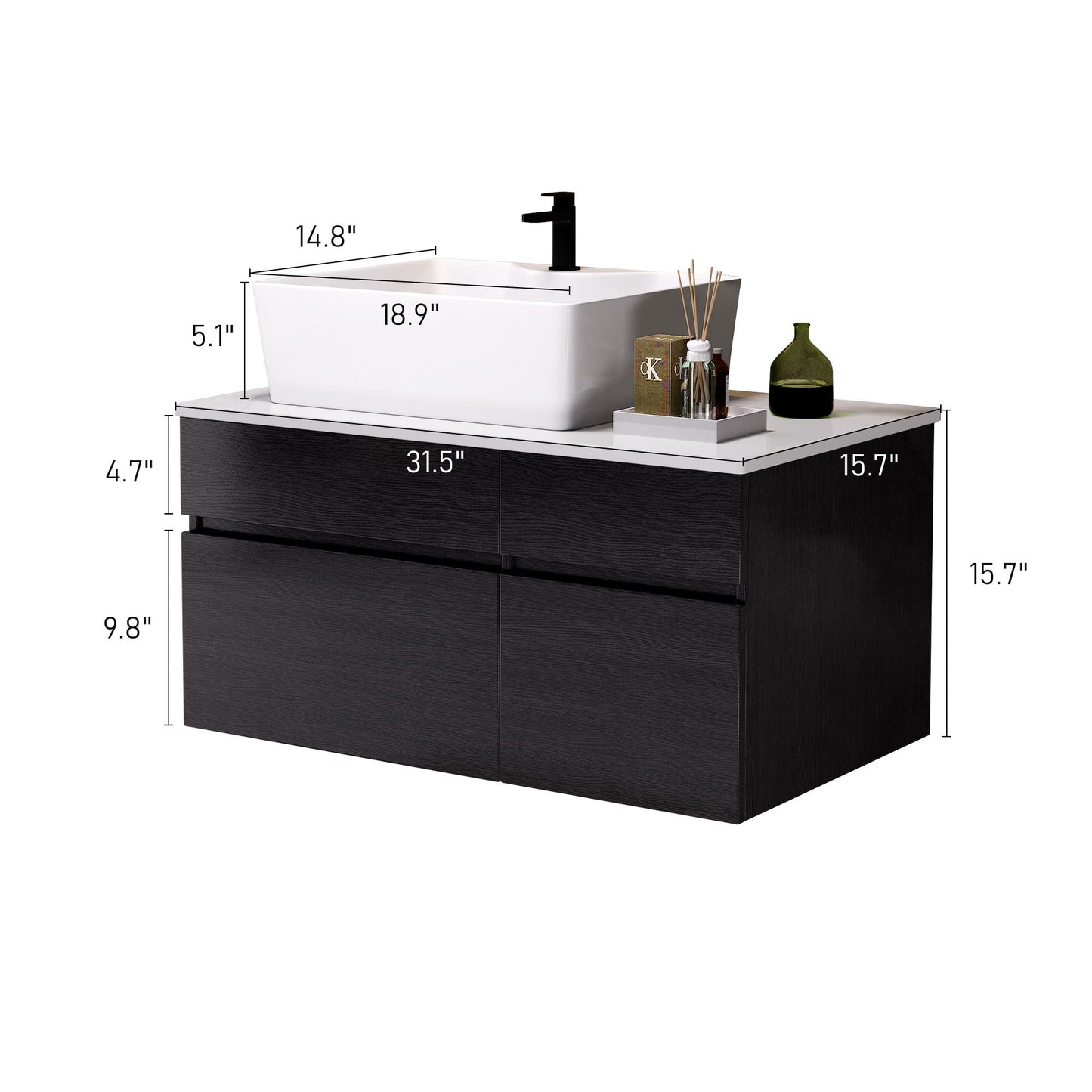 Floating Bathroom Vanity With Sink For Small Bathroom - White / Black Home Essentials