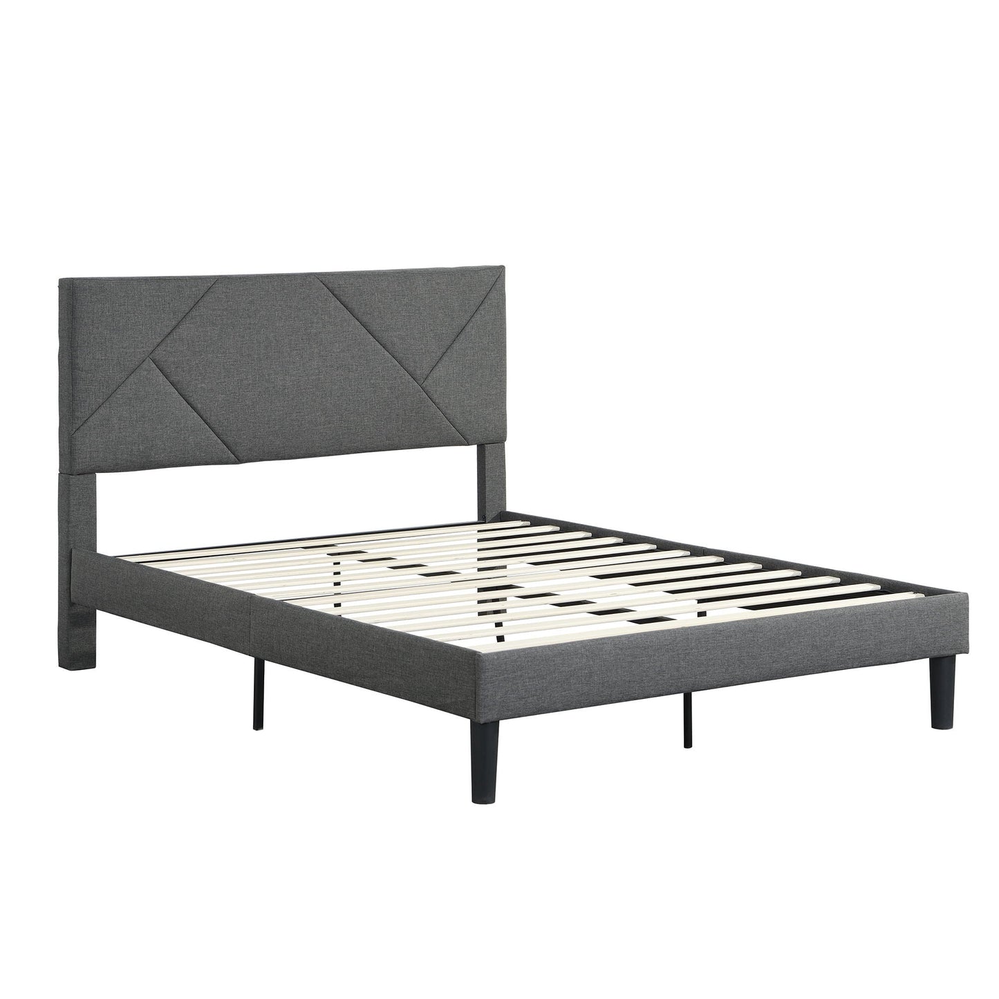 Upholstered Platform Bed Frame With Headboard, Wood Slat Support Home Essentials