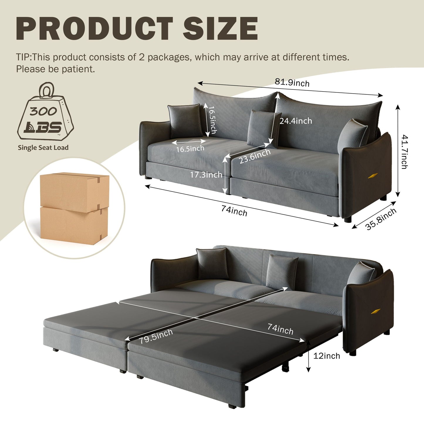 King Pull Out Sofa Bed, 3-In-1 Convertible Bed With 3 Pillows Home Essentials