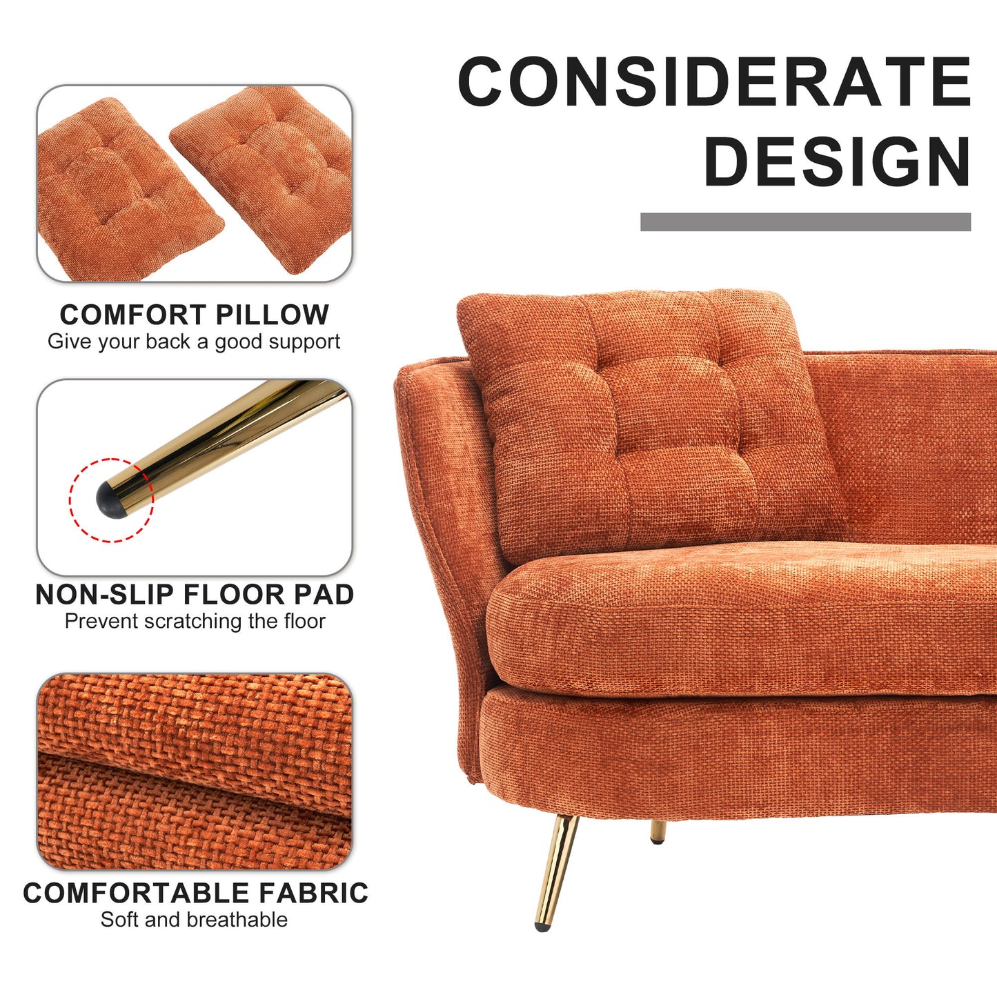 Loveseat Sofa, Upholstered Couch With Metal Legs
