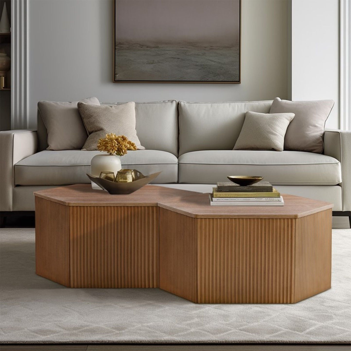 Hexagon Coffee Table With Fluted Design - Natural JLA