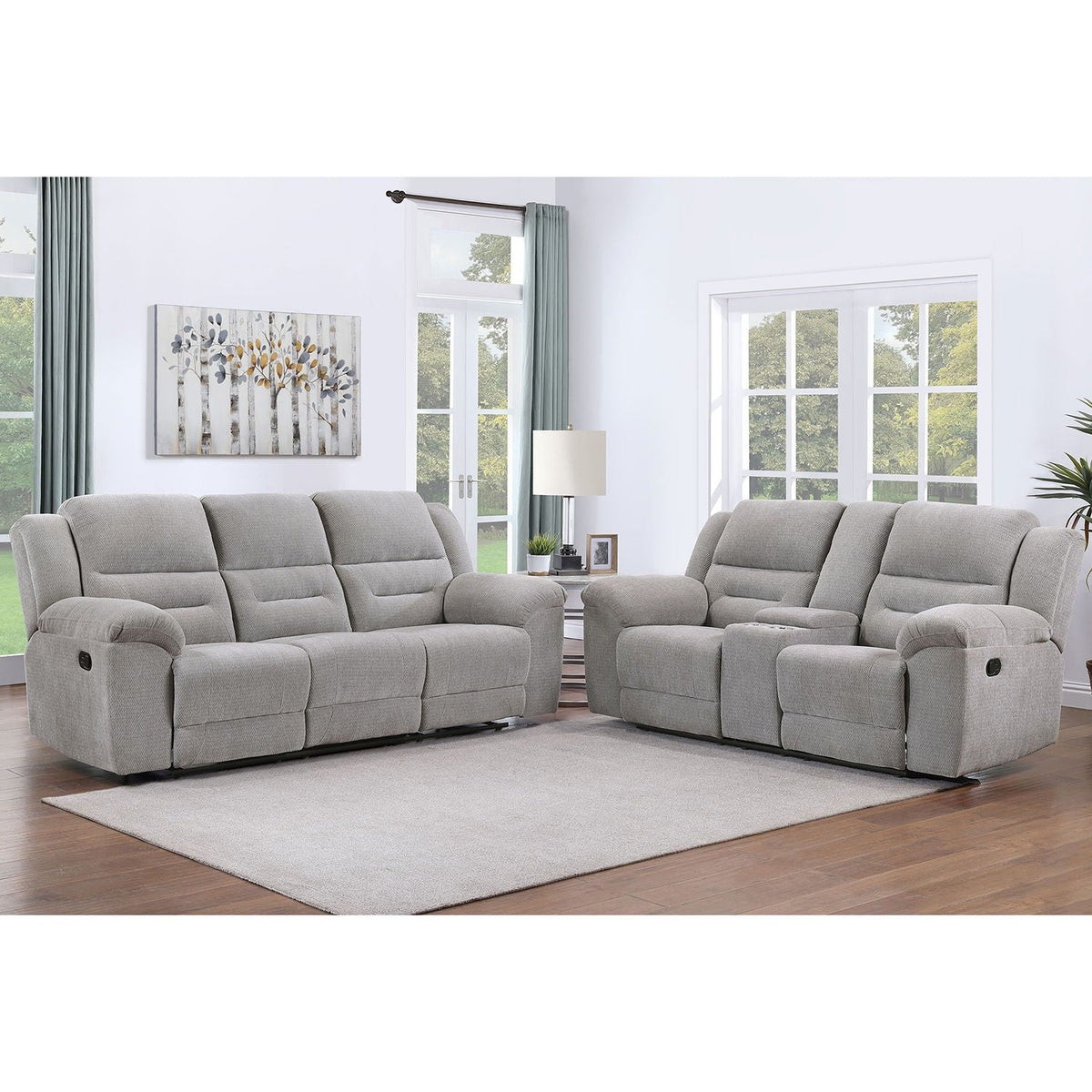 Sebring - 2 Piece Upholstered Reclining Sofa Set With Manual Recline - Gray Furniture Max