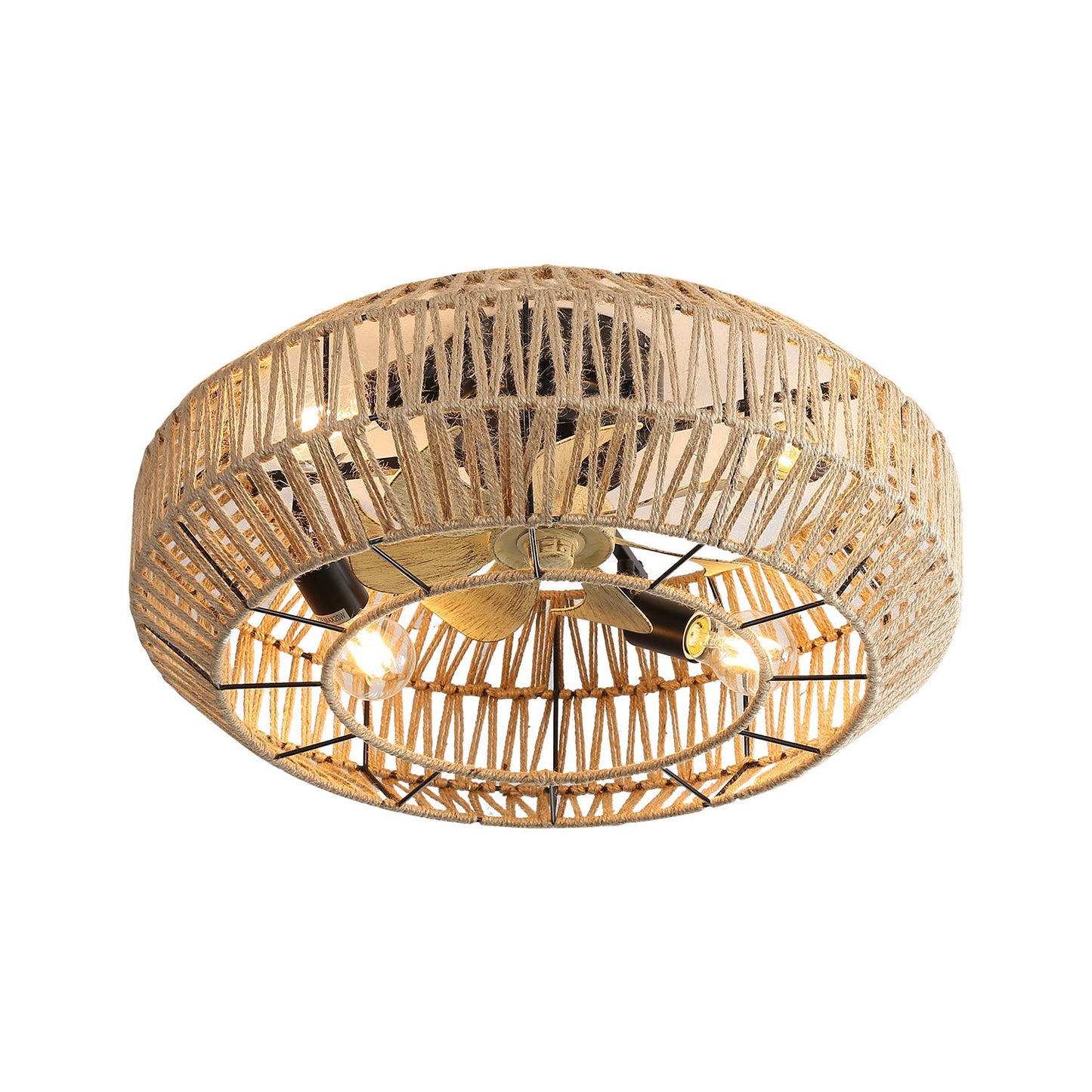20" New Boho Caged Ceiling Fan With Enclosed Rattan 6 Speeds Remote Control Reversible Dc Motor For Living Room - Rattan Daily Nest