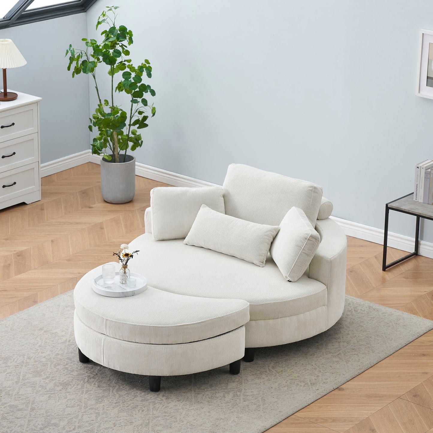 Corduroy Sofa With Two Throw Pillows And A Waist Pillow With An Extra Tray For Comfortable Seating In Small Apartment Bedrooms Home Essentials