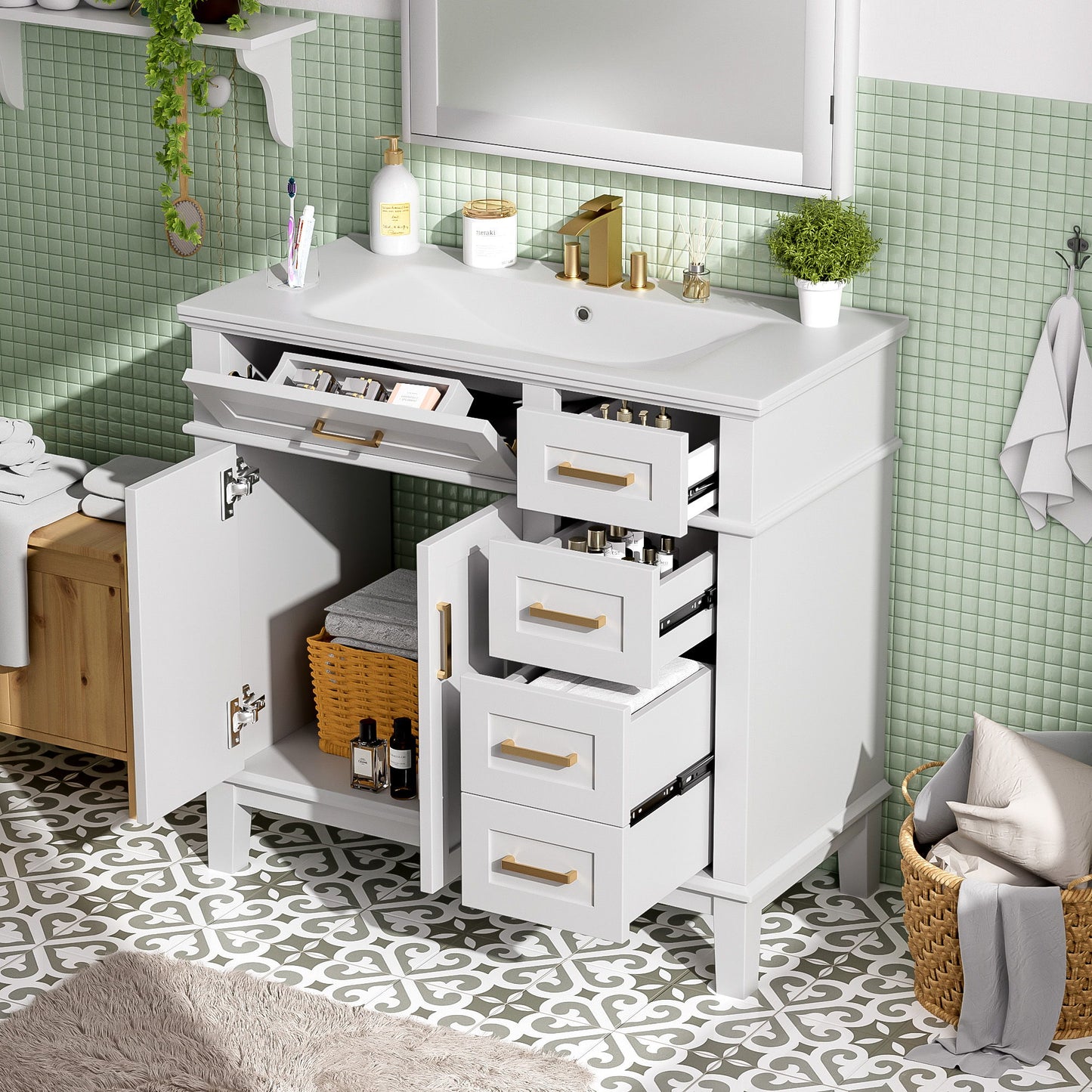 Modern Bathroom Vanity With Ceramic Sink, Soft Close Storage Cabinet Hearth and Haven