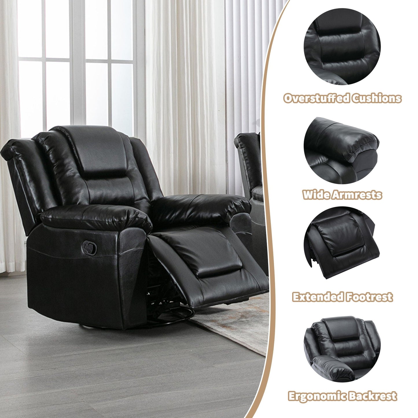 360° Swivel And Rocking Home Theater Recliner Manual Recliner Chair With Wide Armrest For Living Room Hearth and Haven