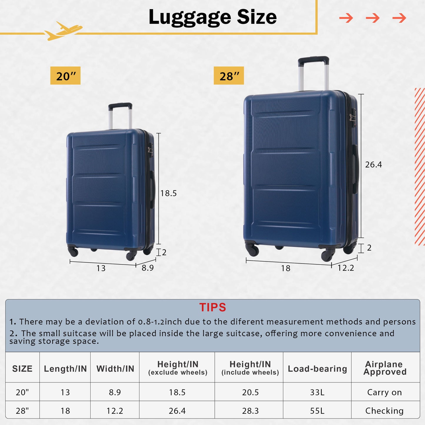 2 Piece Luggage Set With Bags Expanable Spinner Wheels ABS Lightweight Suitcase With Tsa Lock 20" / 28" Daily Nest
