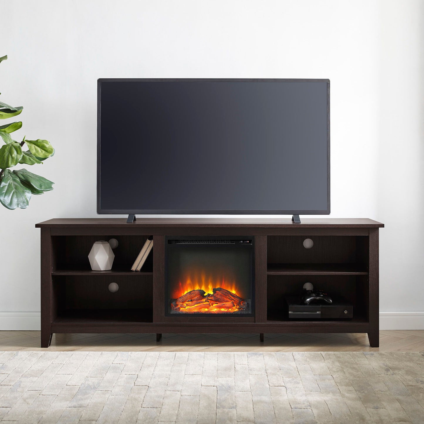 Modern Transitional 3 Shelf Open Storage 70" TV Stand For 80" TVs Walker Edison