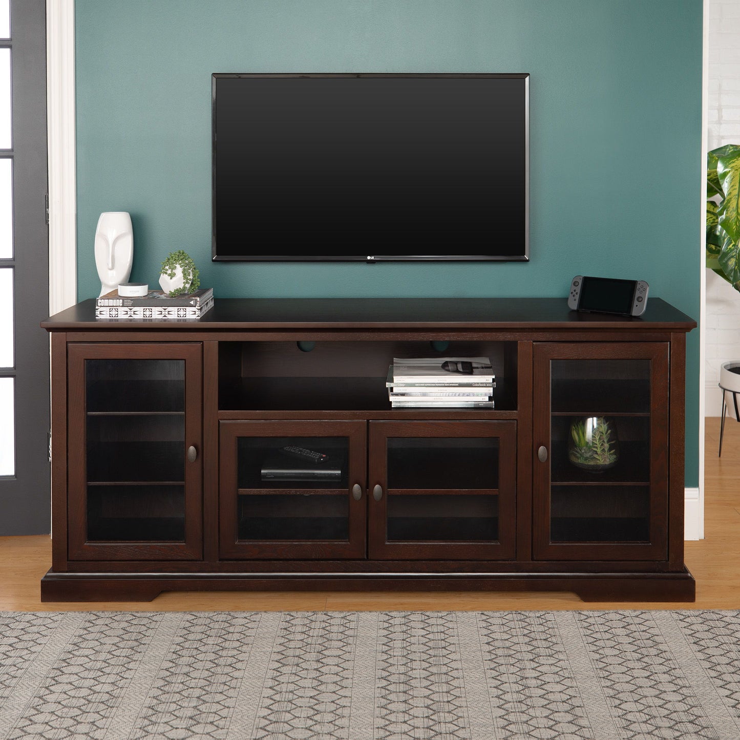 Transitional Classic 70" TV Stand For 80" TVs With 4 Glass Doors Walker Edison