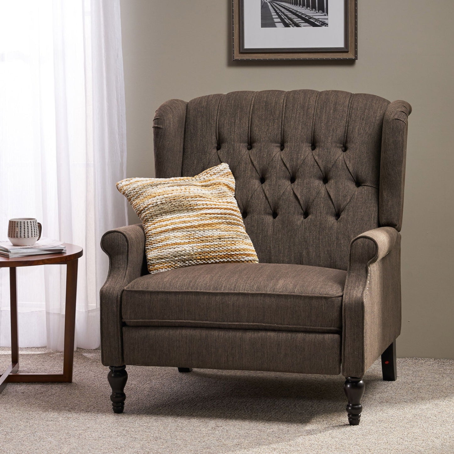 Dunham - Contemporary Fabric Tufted Oversized Pushback Recliner Noble House