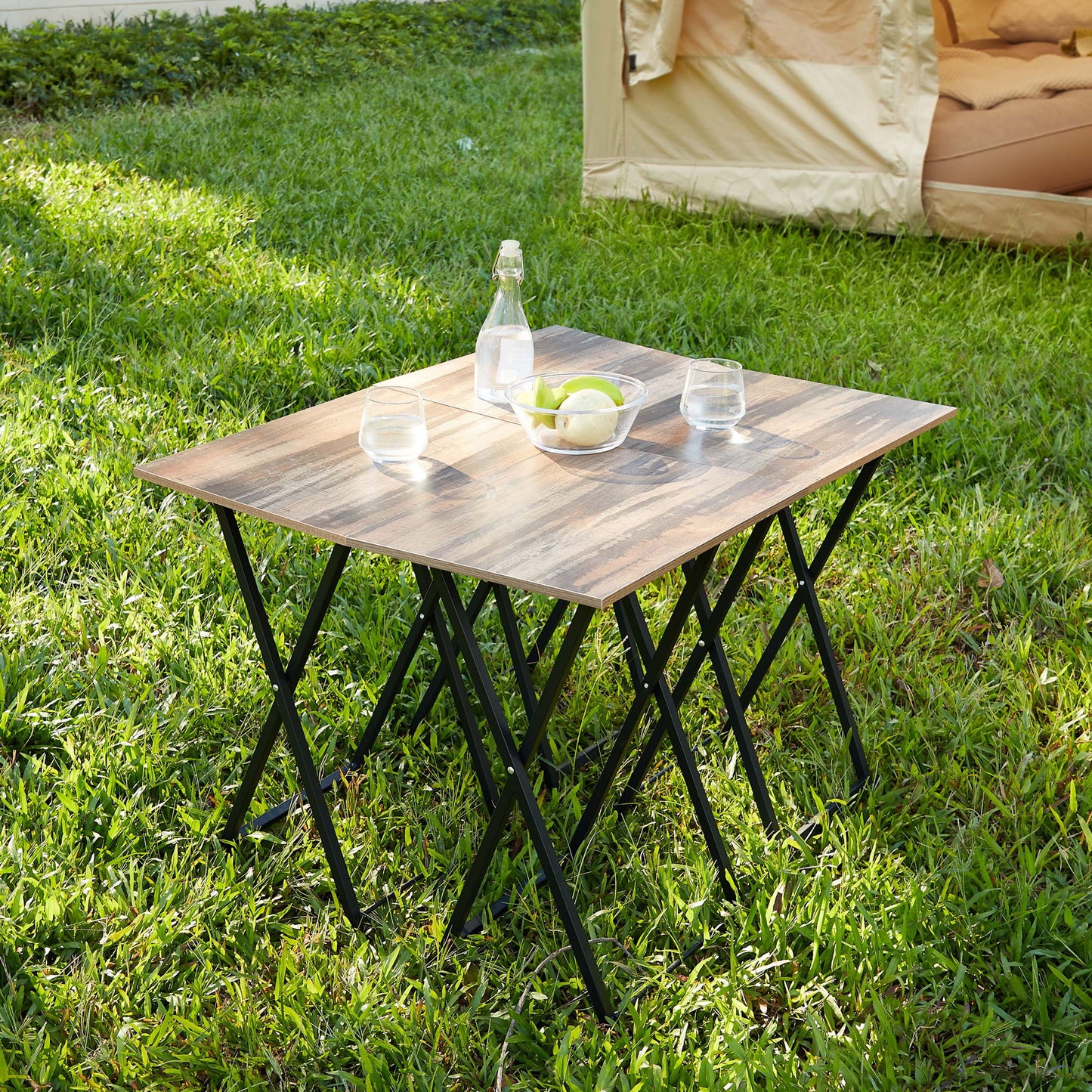 TV Trays For Eating (Set of 4) With Stand, Folding TV / Snack Tray Table Set, Folding TV Dinner Tables For Small Space - Rustic Brown Home Essentials