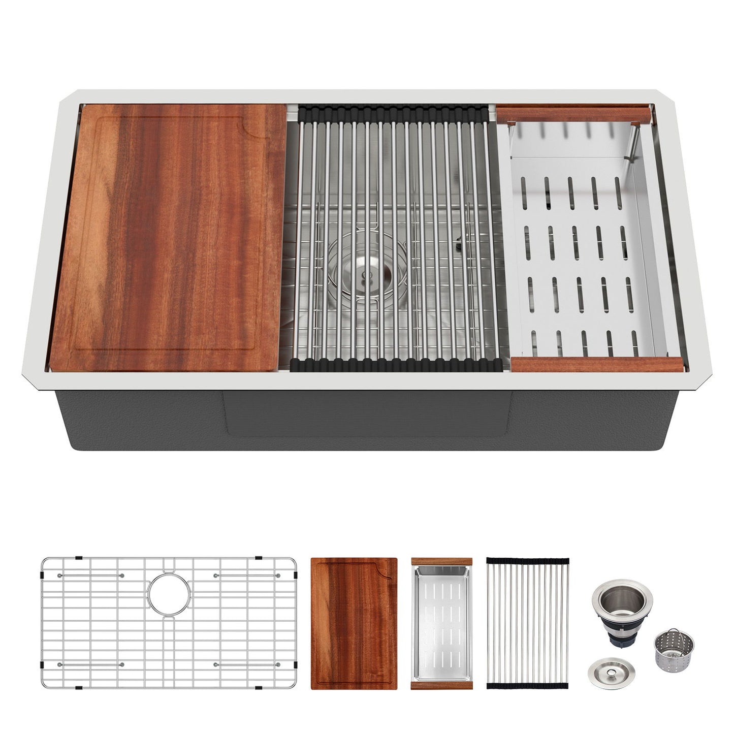 30" Undermount Kitchen Sink 16 Gauge Ledge Workstation - Brushed Nickel Daily Nest