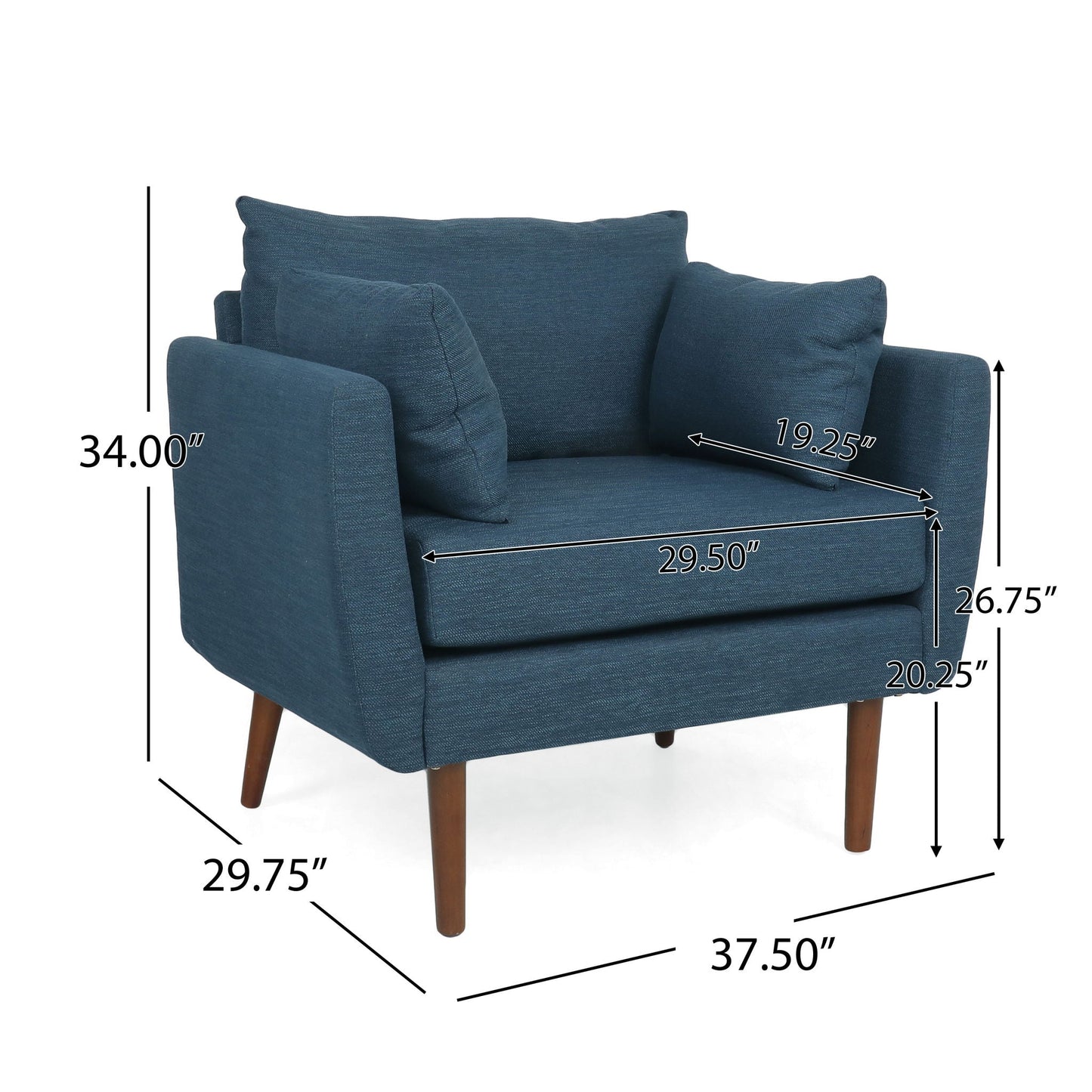 Luminate - Upholstered Fabric Club Chair With Tapered Legs And 2 Accent Pillows - Navy Blue Noble House