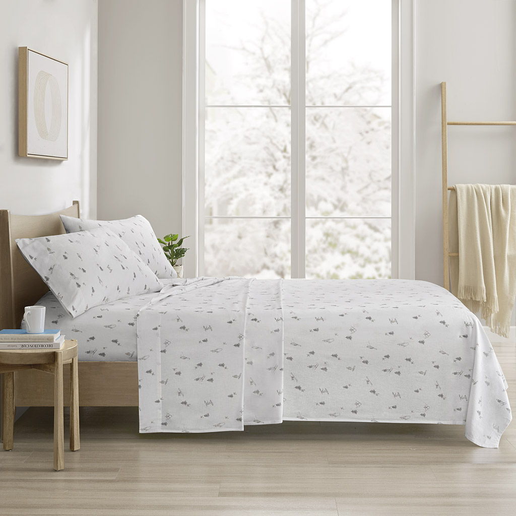 Cozy Cotton Flannel - Printed Twin Sheet Set - Gray Skiers True North by Sleep Philosophy