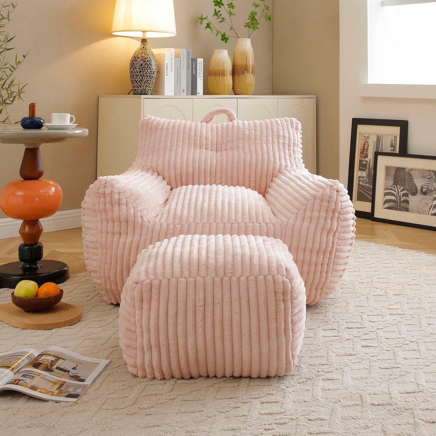 Giant Plush Bean Bag Chair With Armrests And Footstool Home Essentials