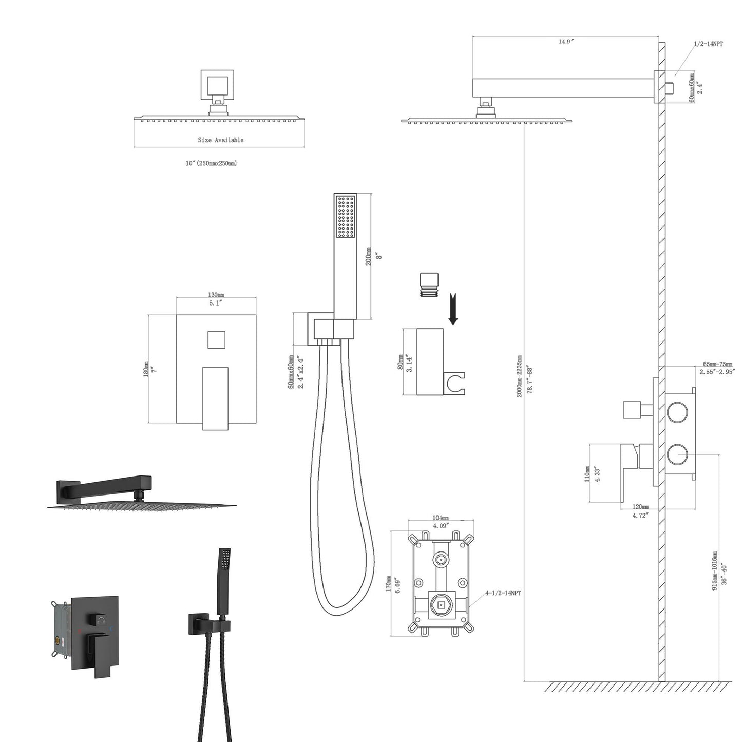 10" Square Dual Shower Head System Wall Mounted With Rough In Valve Modern Bathroom Fixture Daily Nest