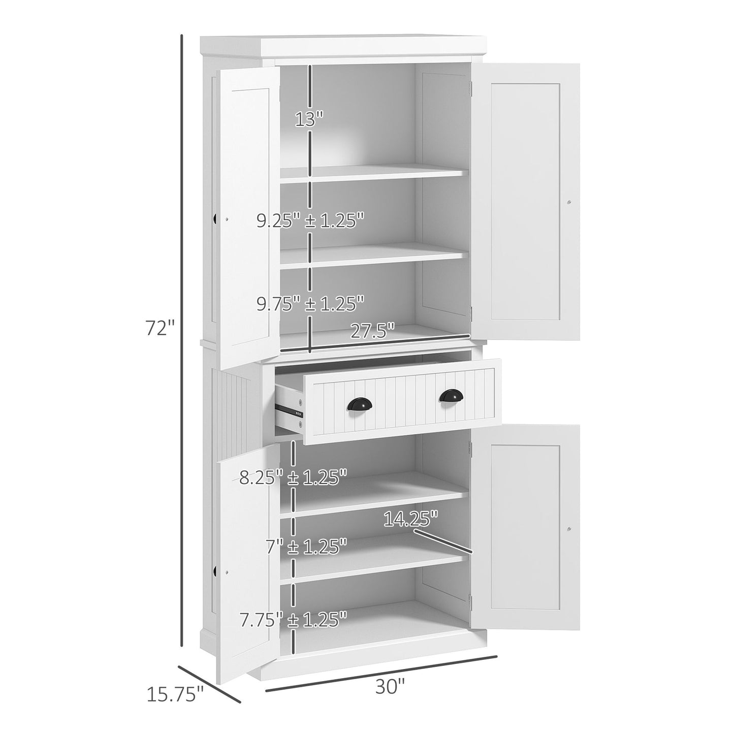 Homcom - 72" Kitchen Pantry, Tall Storage Cabinet, Freestanding Cupboard With Drawer, Doors And Adjustable Shelves - White Home Essentials