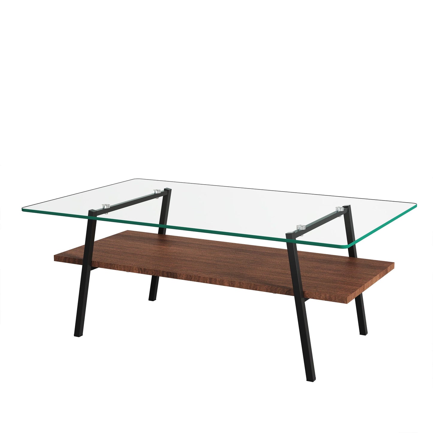 Rectangle Coffee Table, Tempered Glass Tabletop With Metal Legs, Modern Table For Living Room Home Essentials