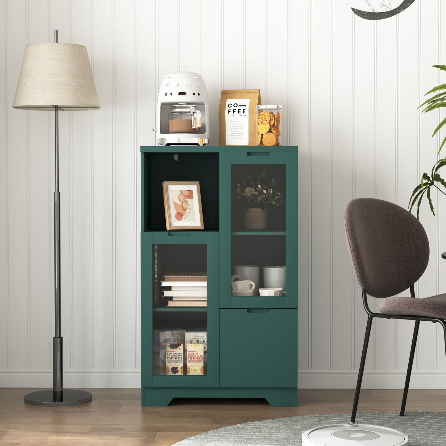 Modern Cabinet With Glass Doors And Drawer Home Essentials