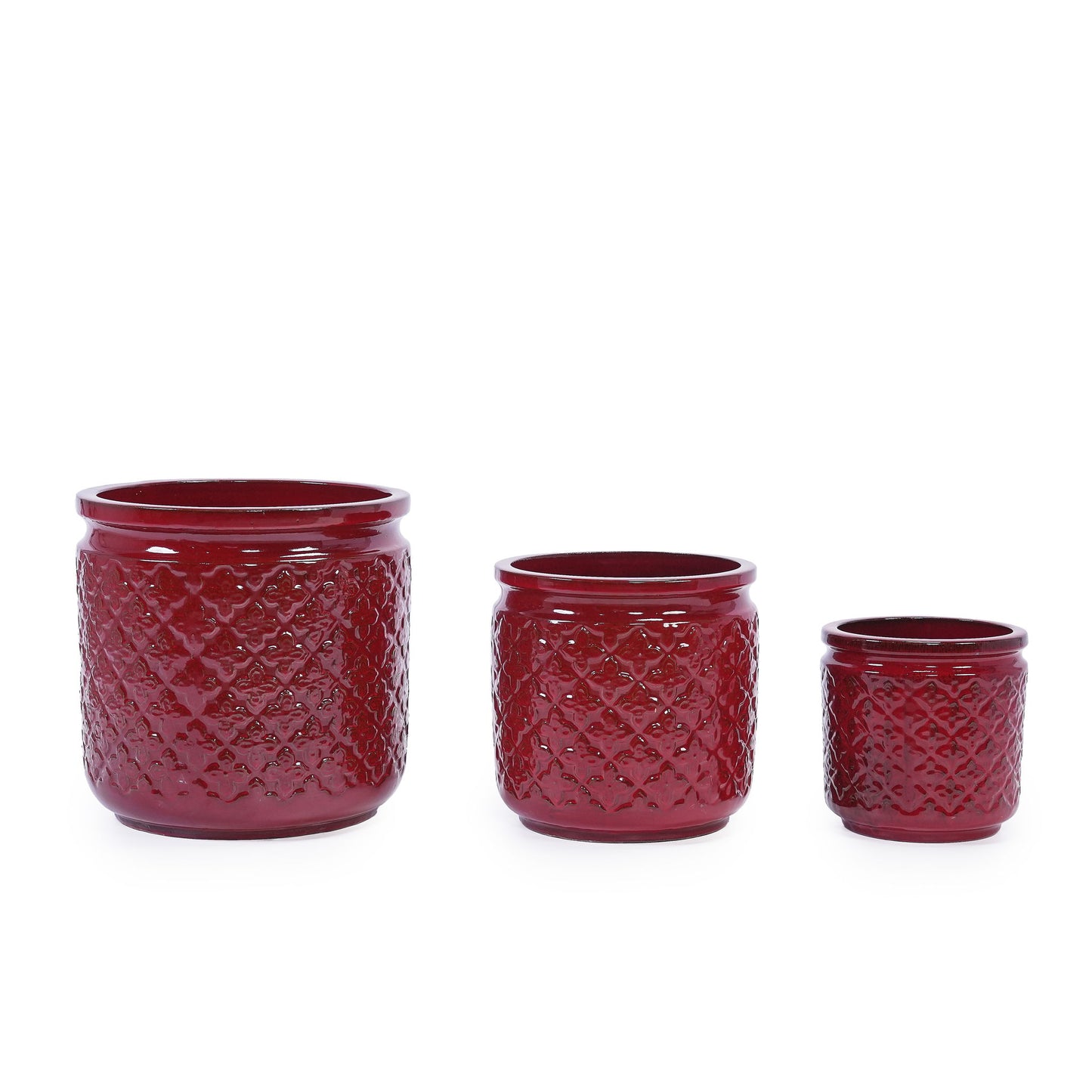 3 Pieces Ceramic Flowerpot, Planter For Patio & Garden Or Windowsills - Bean Paste Red Daily Nest