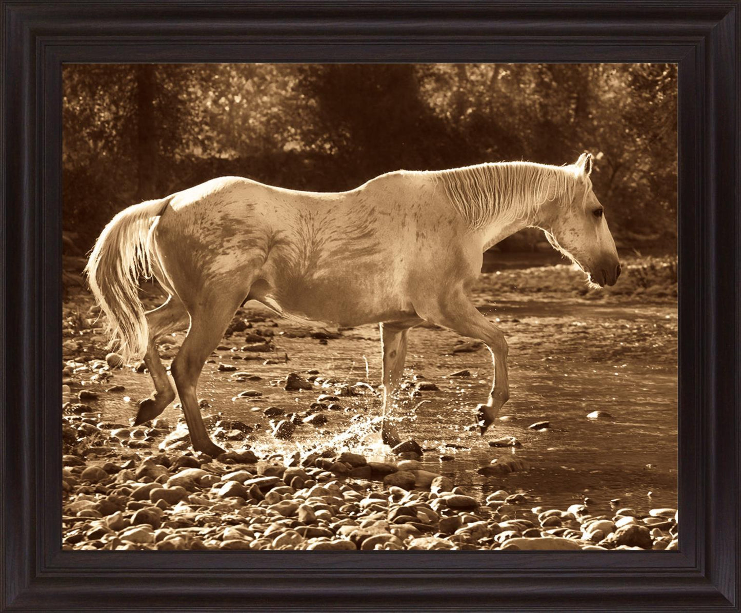 Sepia River Stroll - 28" x 34" Framed Wall Art Classy Art