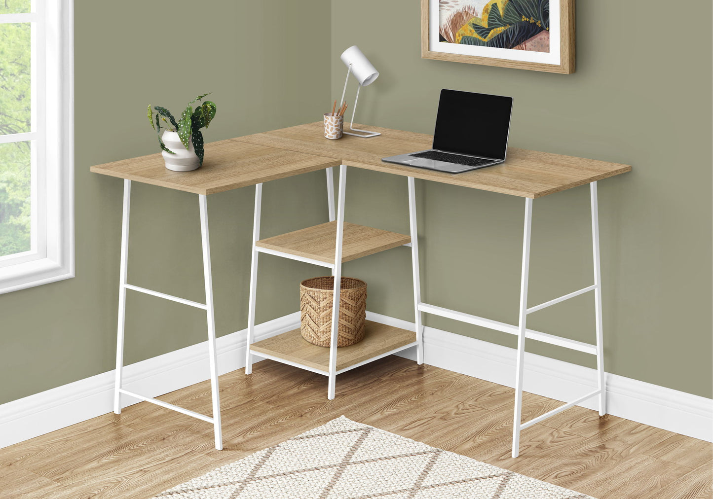 Computer Desk, Home Office, Corner, Storage Shelves, L Shape, Work, Laptop, Contemporary, Modern - White Base 8th Street