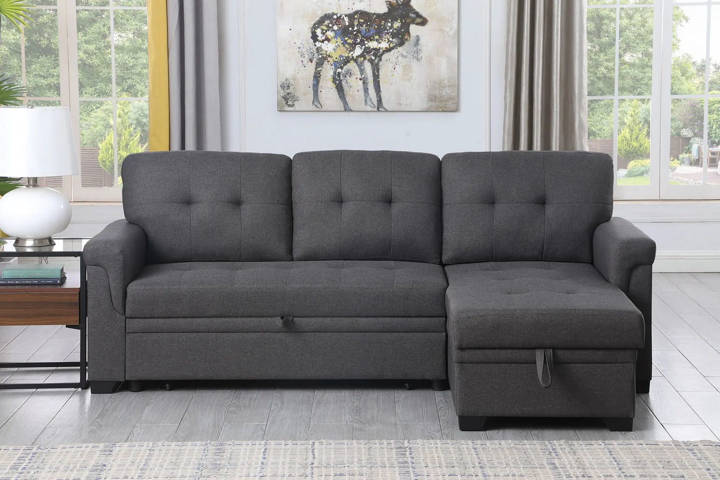 Lucca - Linen Reversible Sleeper Sectional Sofa With Storage Chaise Lilola Home