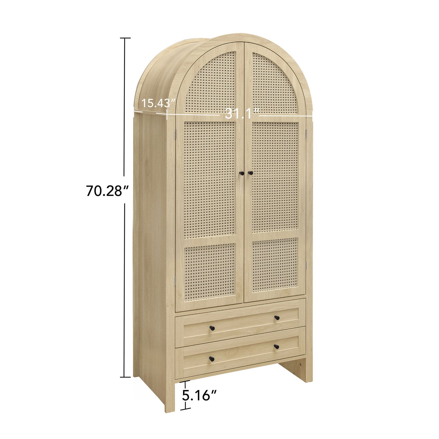 Tall Arched Kitchen Pantry, Arched Storage Display Cabinet With 2 Drawers & Adjustable Shelves, Rattan Door Versatile Storage Cabinet For Kitchen, Dining Room, Living Room - Natural Home Essentials