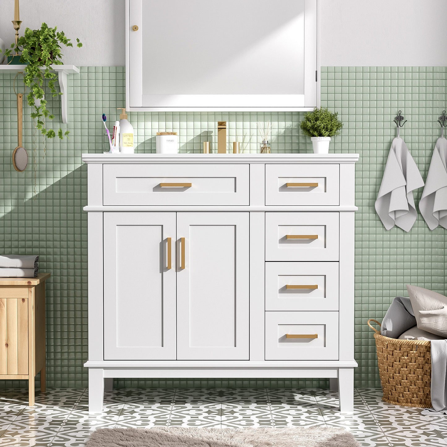 Modern Bathroom Vanity With Ceramic Sink, Soft Close Storage Cabinet Hearth and Haven