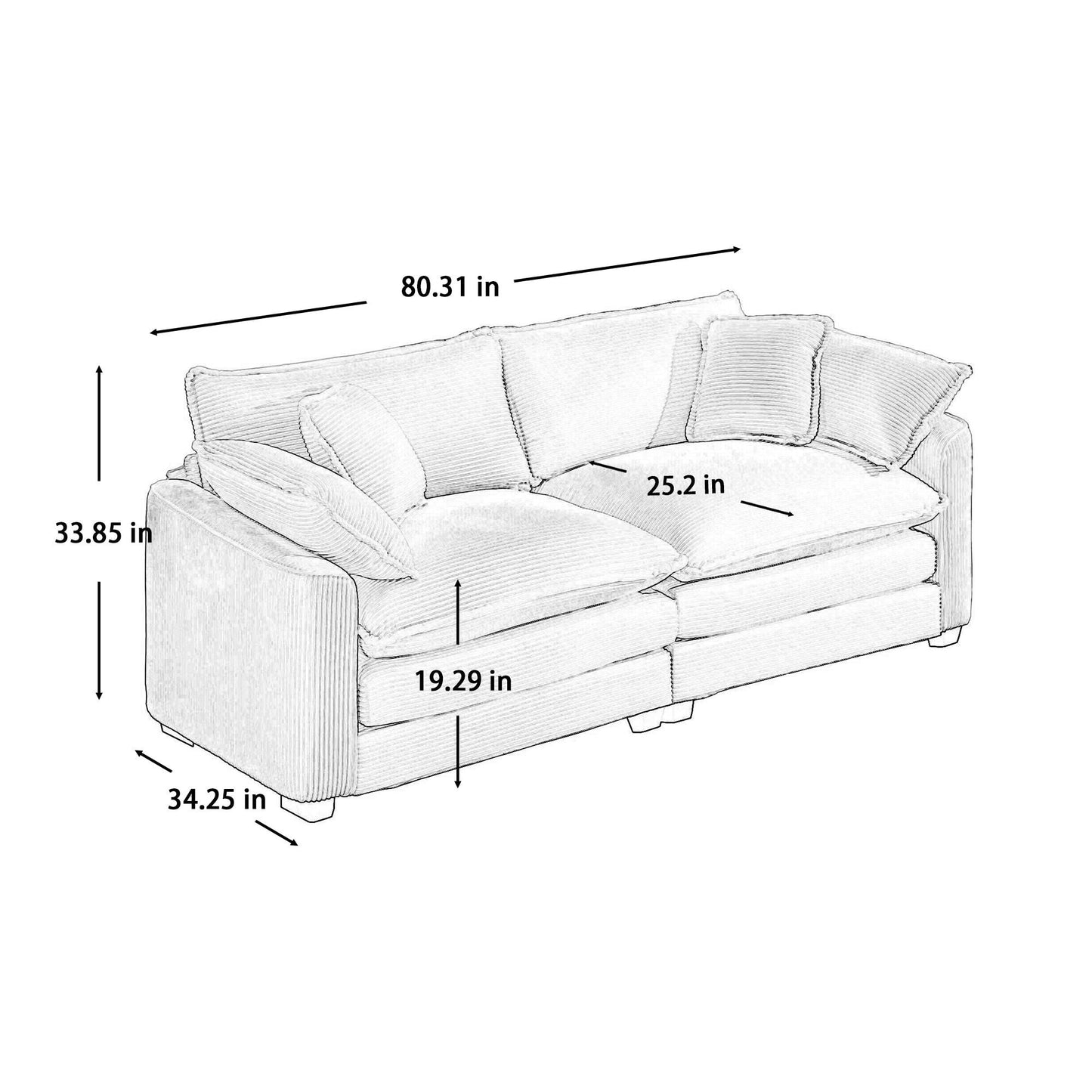 Modern 2 Seater With 4 Pillows, Upholstered Deep Seating Loveseat Home Essentials