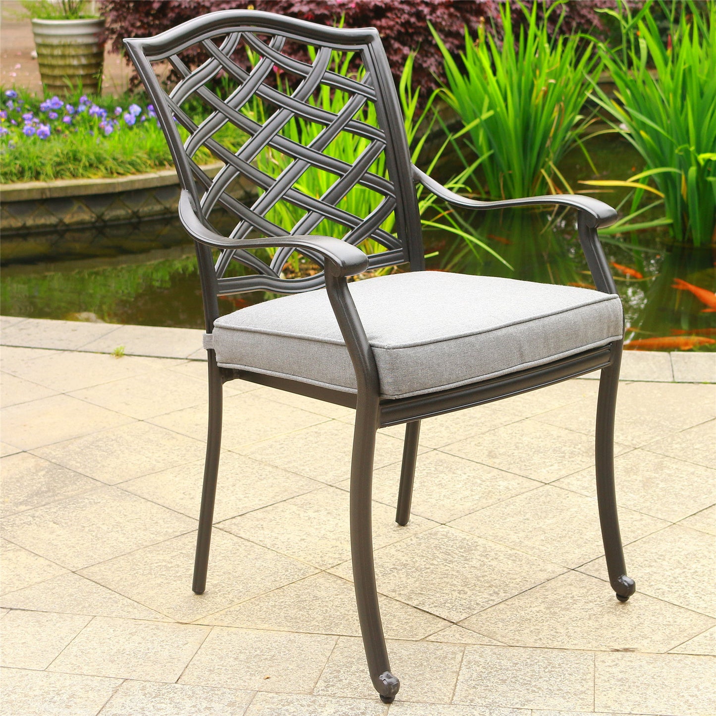 Outdoor Patio Aluminum Dining Arm Chair With Cushion (Set of 2) Home Essentials