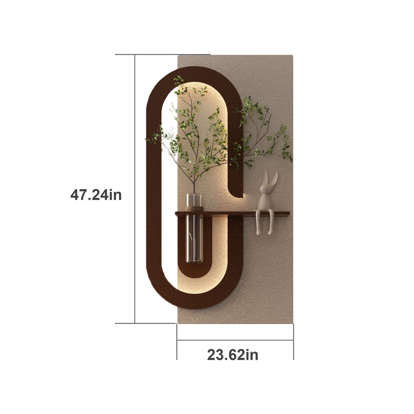 Adjustable LED Sandstone Wall Decor With Simulated Plants 3D Art Sculpture, Glass Vase & Rabbit Statue, Remote Control - Light Coffee Daily Nest