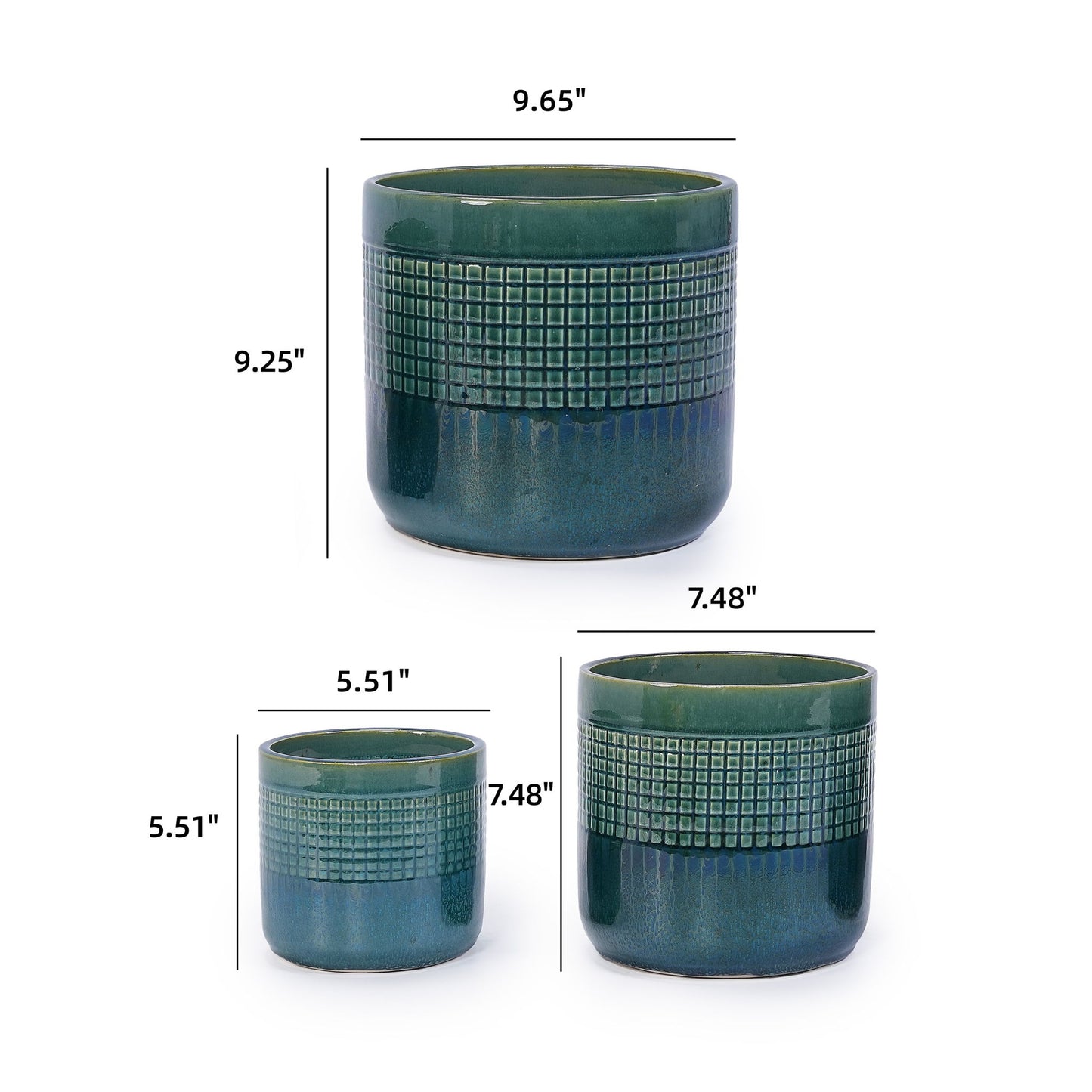 Grid Flowerpot (Set of 3), Planter For Patio, Garden, Windowsill - Blue / Green Daily Nest