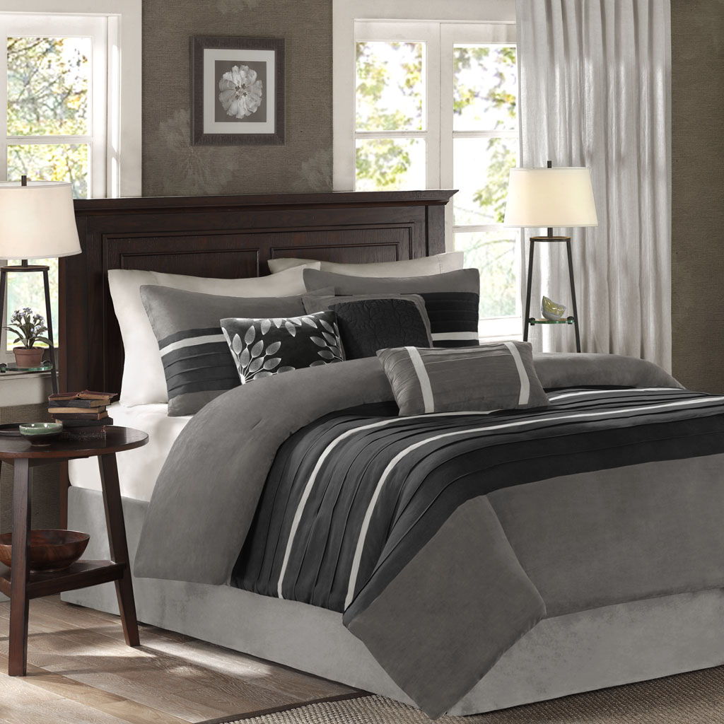 Palmer - California King Piece Comforter (Set of 7) - Black Madison Park