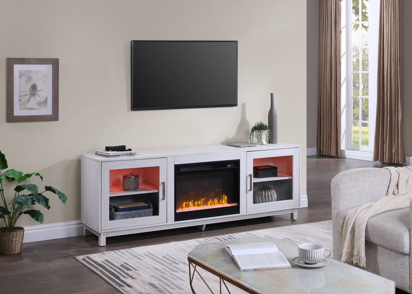 Summit - TV Stand Console With Fireplace - White Walnut Finish Lilola Home