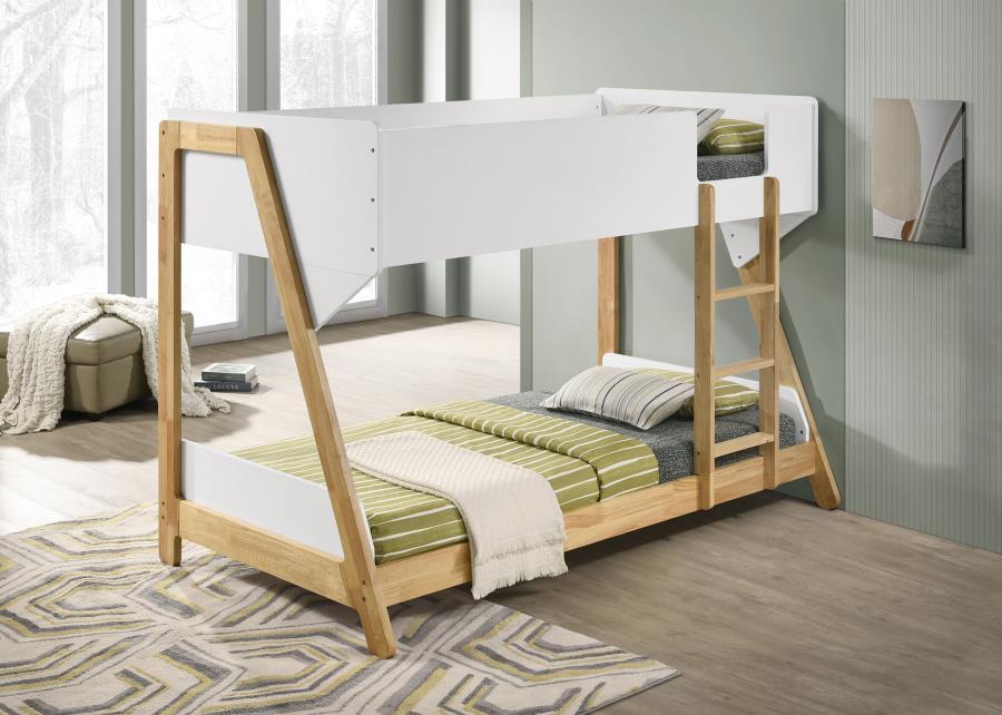 Wyatt - Wood Twin Over Twin Bunk Bed - White And Natural - Snoozhouse