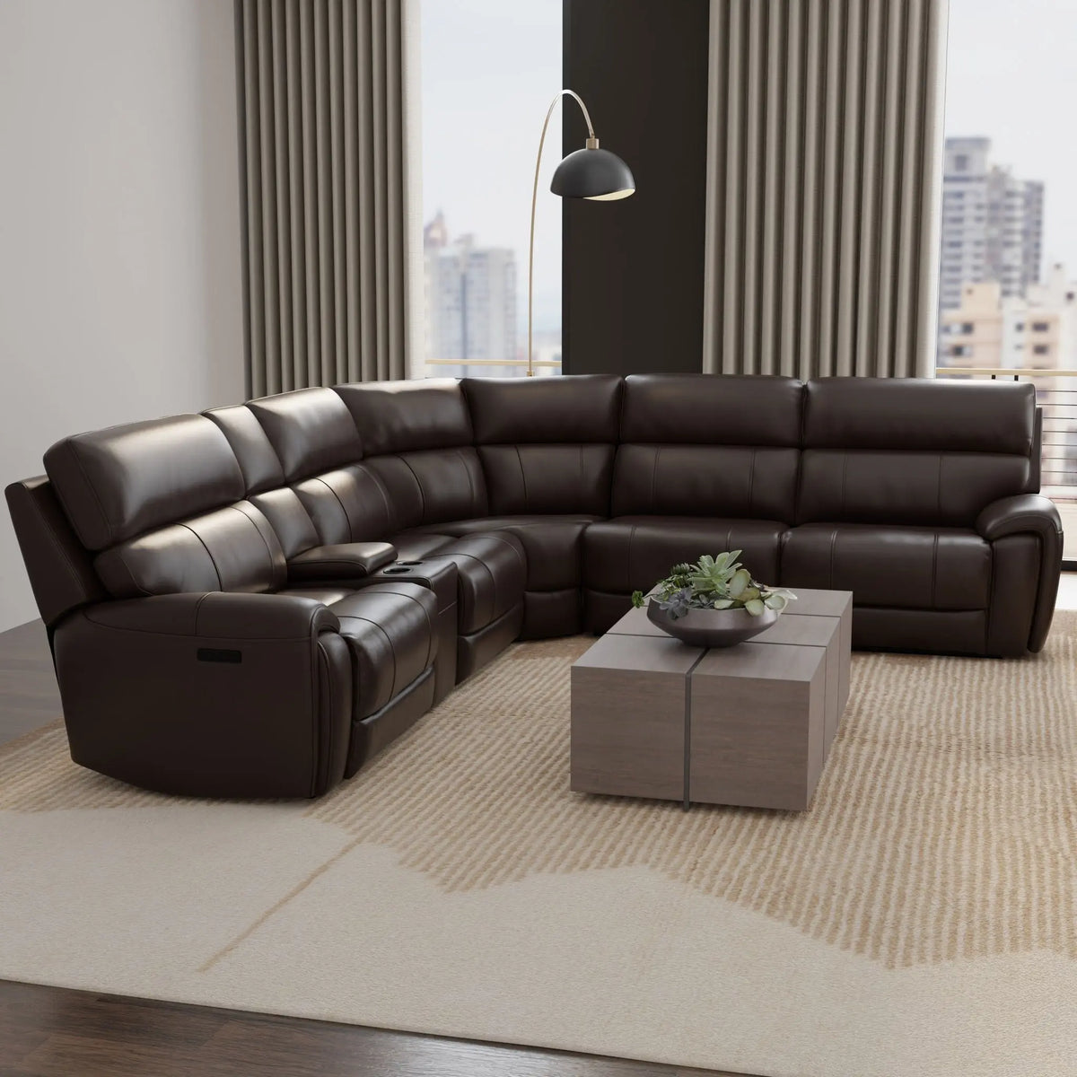 Brazil - Power Sectional With Adjustable Headrest & Footrest - Dark Brown Home Essentials
