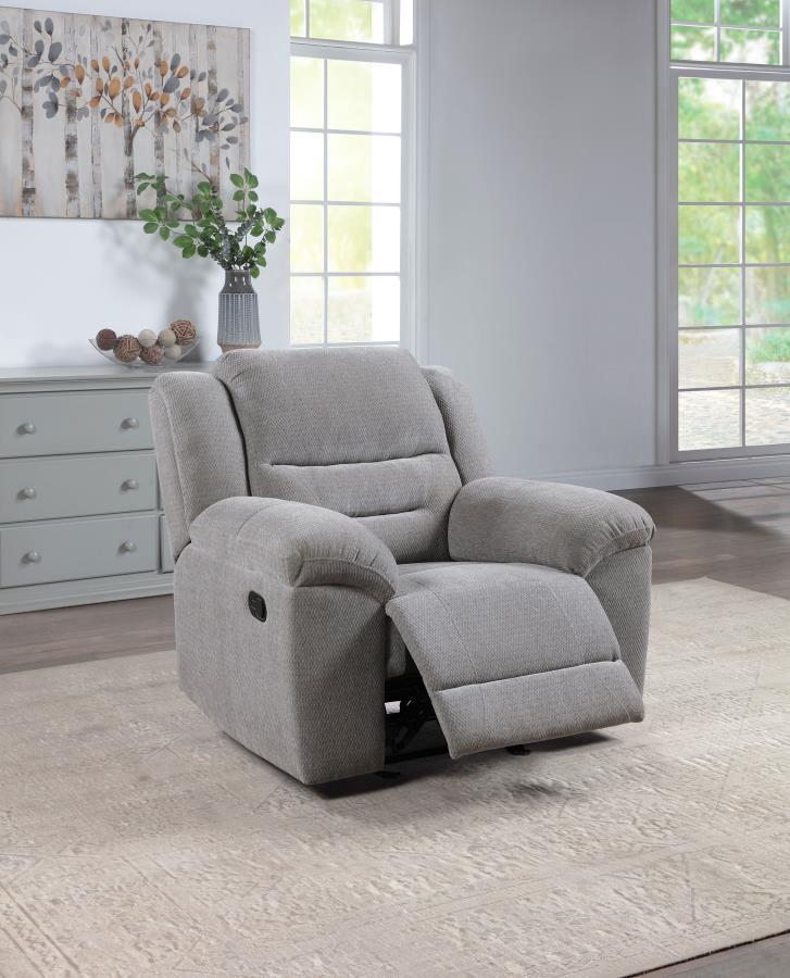 Gilson - Chenille Upholstered Reclining Glider Recliner - Gray Coaster Fine Furniture