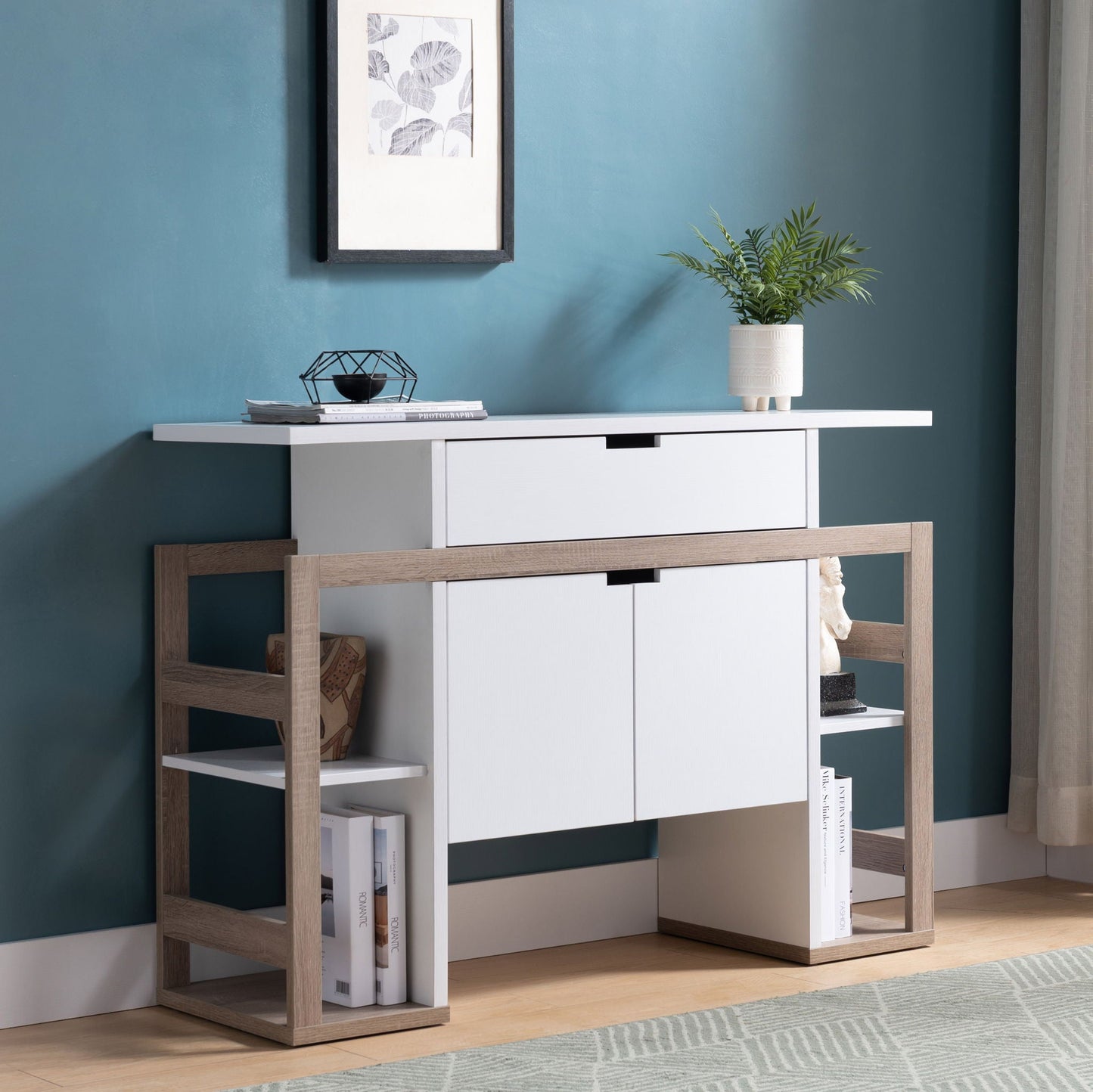 Modernize Kitchen Buffet Organizing Cabinet With 4 Shelves - White / Dark Taupe Home Essentials