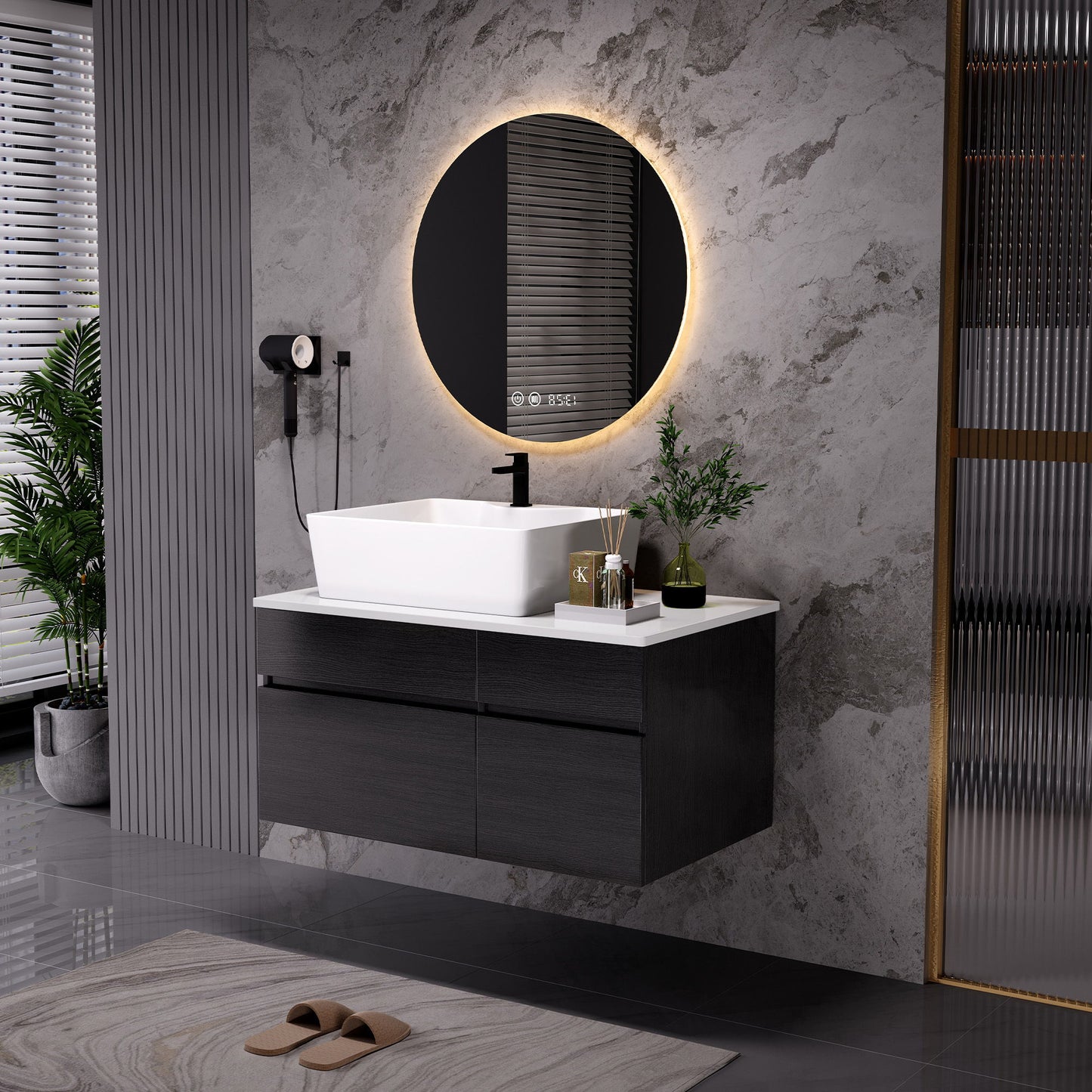 Floating Bathroom Vanity With Sink For Small Bathroom - White / Black Home Essentials