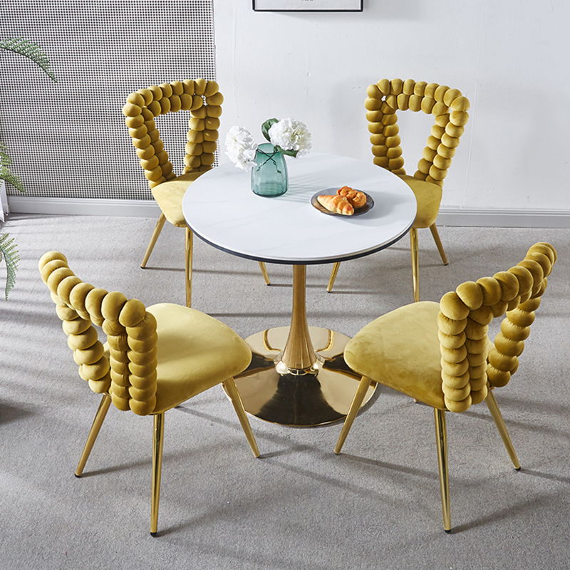 Modern Chair With Iron Tube Legs, Soft Cushions And Comfortable Backrest, Suitable For Dining Room, Living Room, Cafe, Hairball Back Home Essentials