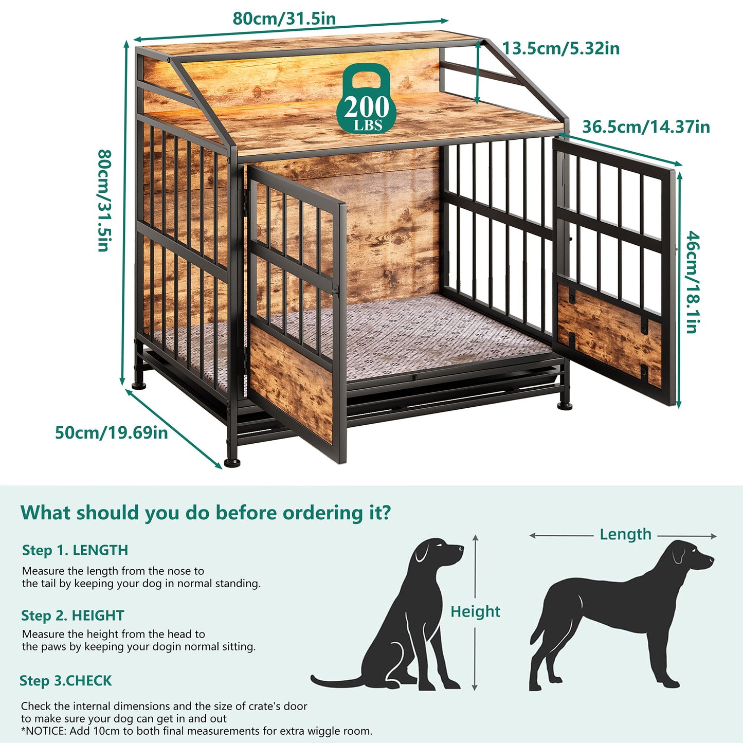 Multi Function Dog Crates With Storage, Double Doors, Indoor Dog Crate - Black Brown Daily Nest